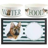 Purely Home Alsatian Pet Mat, Food & Water Bowl Set
