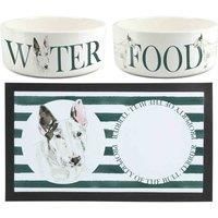 Purely Home Bull Terrier Pet Mat, Food & Water Bowl Set