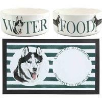 Purely Home Husky Pet Mat, Food & Water Bowl Set