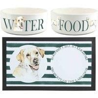 Purely Home Labrador Pet Mat, Food & Water Bowl Set