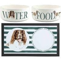 Purely Home Springer Spaniel Pet Mat, Food & Water Bowl Set