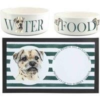 Purely Home Border Terrier Pet Mat, Food & Water Bowl Set