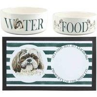 Purely Home Shih Tzu Pet Mat, Food & Water Bowl Set