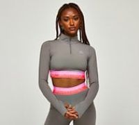 Montirex Womens Zip Icon Contrast Crop 2.0 Quarter Zip Top - Grey - Size L