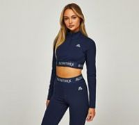 Montirex Womens Zip Icon Contrast Crop 2.0 Quarter Zip Top - Blue - Size L