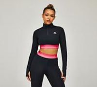 Montirex Womens Zip Icon Contrast Crop 2.0 Quarter Zip Top - Black - Size XS