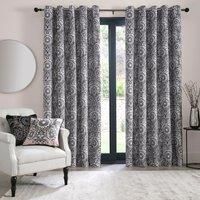 Laurence Llewelyn-Bowen - Black & Natural Velvet Floral Curtains W66 x L54 (168 x 137cm) - Mandala Sunflower Curtains - Luxury Curtains and Drapes for Living Room & Bedroom - Romilly Collection