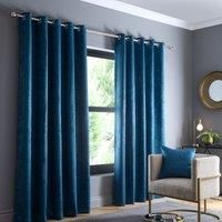 Fusion Strata Polyester Room Darkening Grommet / Eyelet Curtain Panel Teal 183cm Width x 229cm Drop