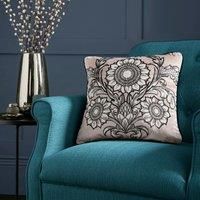 Laurence Llewelyn-Bowen - Black/Natural Velvet Floral Cushion (43 x 43cm) - Reversible Design - Sunflower Cushion for Living Room/Bedroom - Cushion with Cover Included - Matching Curtains Available