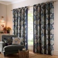 Appletree - Navy Blue Botanical Curtains W66 x L54 (168 x 137cm) - Dark Blue Eyelet Curtains with Flowers - Vintage Floral Curtains & Drapes for Bedroom & Living Room - Blue Door Curtain/Drapes