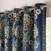 Appletree - Navy Blue Botanical Curtains W66 x L72 (168 x 183cm) - Dark Blue Eyelet Curtains with Flowers - Vintage Floral Curtains & Drapes for Bedroom & Living Room - Blue Door Curtain/Drapes
