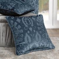 Curtina - Navy Blue Velvet Cushion (43 x 43cm) - Blue Damask Cushion for Living Room/Bedroom - Blue Jacquard Embossed Filled Cushion (Cushions with Covers Included) - Matching Curtains Available
