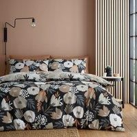 Fusion - Black & Natural Flower Art Abstract Duvet Cover - Double Bedding Size (200 x 200cm) - Reversible Design (2 Colours) - Easy Care & Washable - Brush Paint Flower Duvet Cover in Natural & Black