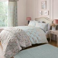 Dreams & Drapes - Duck Egg Damask Patchwork Duvet Cover - Double Bedding Size (200 x 200cm) - Reversible Design - 2x Pillowcases Included - Vintage Bohemian Floral Bedding in Duck Egg