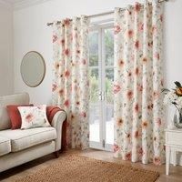 Dreams & Drapes - White & Red Floral Curtains W66 x L90 (168 x 229cm) - Coral Red Flower Eyelet Curtains - Traditional/Botanical Curtains and Drapes for Living Room & Bedroom - Nadia Collection