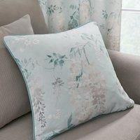 Dreams & Drapes - Duck Egg Blue Wisteria Cushion (43 x 43cm) - 100% Cotton - Filling Included - Piped Edge - Floral Cushion in Duck Egg - Cushion with Cover Included/Cushion Insert - Curtain Available