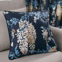 Dreams & Drapes - Navy Blue Wisteria Cushion (43 x 43cm) - 100% Cotton - Filling Included - Piped Edge - Floral Cushion in Navy - Cushion with Cover Included/Cushion Insert - Curtains Available