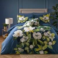 SOIREE - Navy White Floral Duvet Cover - Super King Bedding Size (260 x 220cm) - Reversible (2 Designs) - Soft 100% Sateen Cotton - 2x Pillowcases - Luxury Bedding with White Flowers - Navy Bedding