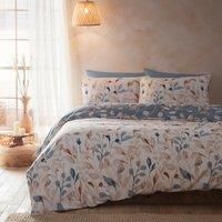 Drift Home - Eco-Friendly Floral Leaf Duvet Cover - Super King Bedding Size (260 x 220cm) - Reversible Designs - Sustainable Recycled Cotton (BCI) - 2 Pillowcases - Blue/Natural Bedding with Leaf