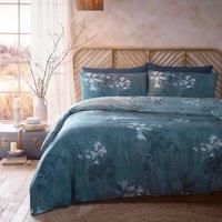 Drift Home - Eco-Friendly Teal Floral Duvet Cover - King Bedding Size (230 x 220cm) - Sustainable Recycled Cotton (BCI) - Responsible Sourcing - 2 Pillowcases - Teal Bedding with Botanical Flowers