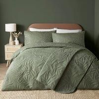 Serene - Khaki Green Leaf Embossed Duvet Cover - Double Bedding Size (200 x 200cm) - Soft Touch - Leaf/Leaves Embroidery Duvet Cover in Khaki Green - Luxury Bedding Set - Luana Collection