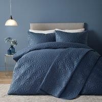 Serene - Dark Blue Floral Embroidery Duvet Cover - Super King Bedding Size (260 x 220cm) - Luxury Bedding - Soft Touch - Pinsonic/Ultrasonic Pattern - Navy Blue Embossed Duvet - Cavili Collection