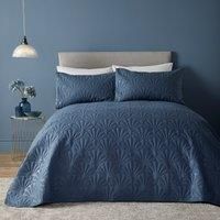Serene - Dark Blue Floral Embroidery Bedspread (230cm X 200cm) - Soft Touch - Microfibre - Embossed Quilted Bedspreads in Navy Blue - Blanket/Bed Cover for Bed - Cavili Collection