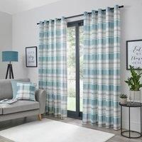 Fusion Balmoral Check 100% Cotton Eyelet Fully Lined Curtains Pair Duck Egg