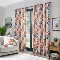 Fusion - Spice Orange Retro Vector Circle Curtains W66 x L54 (168 x 137cm) - 2x Panels - 100% Cotton - Geometric Eyelet Curtains in Terracotta - Crescent Curtains & Drapes for Bedroom/Living Room