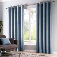 Fusion - Light Blue Curtains W66 x L54 (168 x 137cm) - Blue Eyelet Curtains - 100% Cotton Curtains for Bedroom/Living Room - Sky Blue Door Curtain - Drapes/Window Treatment - Sorbonne Collection