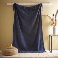 Appletree - Navy Chenille Throw/Blanket (130 x 180cm) - Navy Blue Sofa Throw - Textured Throw in Navy - Blue Navy Woven Blanket - Navy Knit Blanket - Throw With Tassels - Home Decor