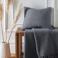 Drift Home - Charcoal Cushion (43 x 43cm) - Sustainable Recycled Cotton - Filling/Padding Included - Charcoal Weaved Cushion with Insert - Charcoal Textured/Woven Cushion - Matching Throw Available