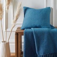Drift Home - Teal Cushion (43 x 43cm) - Sustainable Recycled Cotton - Filling/Padding Included - Teal Weaved Cushion with Insert - Teal Textured Cushion - Teal Woven Cushion - Matching Throw Available