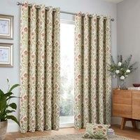 Curtina - Natural Linen Floral Woven Curtains W66 x L90 (168 x 229cm) - Cream Eyelet Curtains with Flowers - Traditional Curtains & Drapes for Living Room & Bedroom - Botanical Jacquard Curtains