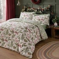Dreams & Drapes - Christmas Holly & Red Berries Duvet Cover - Double Bedding Size (200 x 200cm) - Reversible Design (2 Colours) - 100% Cotton - Christmas Sprigs & Fern Duvet Cover - Christmas Bedding