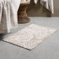 Fusion - Natural Leaf Bath Mat (50 x 80cm) - 100% Cotton - Super Soft - Tropical Palm Leaves Bathroom Mat/Toilet Mat - Absorbent Bath Mat - Natural Linen Bathroom Accessory - Matteo Collection