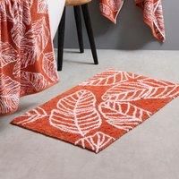 Fusion - Terracotta Leaf Bath Mat (50 x 80cm) - 100% Cotton - Super Soft - Tropical Palm Leaves Bathroom Mat/Toilet Mat in Orange - Absorbent - Terracotta Bathroom Accessory - Matteo Collection