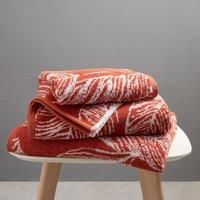 Fusion - Terracotta Leaf Bath Towel (70 x 130cm) - 100% Cotton - Super Soft - Tropical Palm Leaves Towel - Orange & White Bath Towel/Bath Sheet - Terracotta Bathroom Accessory - Matteo Collection