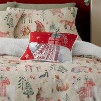 Fusion - Christmas Polar Bear Cushion (43 x 43cm) - Filling Included - Reversible (2 Designs) - Red Christmas Cushion with Cover Included/Cushion Insert - Christmas Decorations - Snowflake Cushion