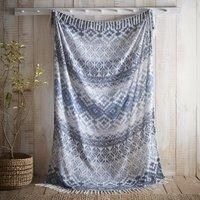 Appletree - Blue Ganado Throw (180 x 130cm) - Soft Heavy Brushed Cotton Throw - Tribal Pattern Blanket in Blue - Blue Throw Blanket - Matching Cushion Available - Blue Sofa Throw with Tassels