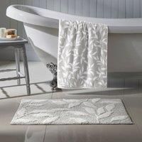 Dreams & Drapes - Grey Leaf Bath Mat (50 x 80cm) - 100% Cotton - Soft Touch - Grey Absorbent Bath Mat - Botanical Floral Bathroom Mat in Grey - Grey Bathroom Mat - Grey Bathroom Accessory