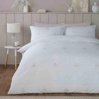 Serene - Leaf Embroidery Duvet Cover - Double Bedding Size (200 x 200cm) - 2 Pillowcases - Sustainable Recycled Polyester - White Bedding with Leaf - Floral Embroidered Duvet Cover - Natural/White