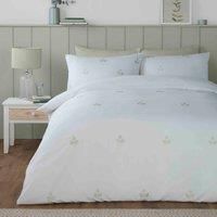Serene - Leaf Embroidery Duvet Cover - Double Bedding Size (200 x 200cm) - 2 Pillowcases - Sustainable Recycled Polyester - White Bedding with Leaf - Floral Embroidered Duvet Cover - Green/White