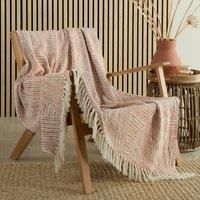 Appletree - Terracotta Geometric Throw/Blanket (180 x 130cm) - 100% Cotton - Terracotta Orange Sofa Throw - Textured Throw in Terracotta - Terracotta Woven Blanket - Knit Blanket - Throw With Tassels