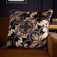 Laurence Llewelyn-Bowen - Luxury Black Ornamental Tile Cushion - 55 x 55cm - Reversible Designs Stripe - Black Bohemian Cushion with Padding/Filling - Piped Edge - Black Boho Cushion
