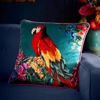 Laurence Llewelyn-Bowen - Teal Parrot Cushion - 43 x 43cm - Reversible Designs (Stripes) - Filling/Padding Included - Piped Edge - Polly Amorous - Teal Cushion with Parrot Bird - Parrot Bird Cushion