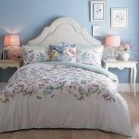 Appletree - Duck Egg Floral & Butterfly Duvet Cover - Super King Bedding Size (260 x 220cm) - 200 Thread Count - 100% Cotton - Reversible Designs - 2 Pillowcases - Stripe Bedding Butterflies & Flowers