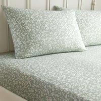Dreams & Drapes - Sage Green Floral Fitted Sheet (190 x 140 x 28cm) - Luxury Polycotton Bed Sheet - Matching Duvet Cover Available - Green Bed Sheet with Leaf
