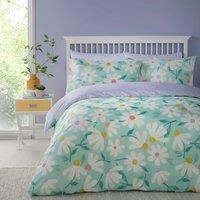 Fusion - Daisy Flowers Duvet Cover - Single Bedding Size (140 x 200cm) - Reversible Designs (Purple Polka) - 1 Pillowcase - Girls Bedding with Daisy Flowers - Floral Duvet Covers in Duck Egg/Purple