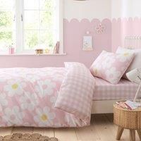 Bedlam - Pink Flowers Duvet Cover - Single Bedding Size (140 x 200cm) - Reversible Designs (Gingham) - 1 Pillowcase - Pink Bedding with Daisy Flowers - Check/Plaid Duvet Cover in Pink - Girls Bedding